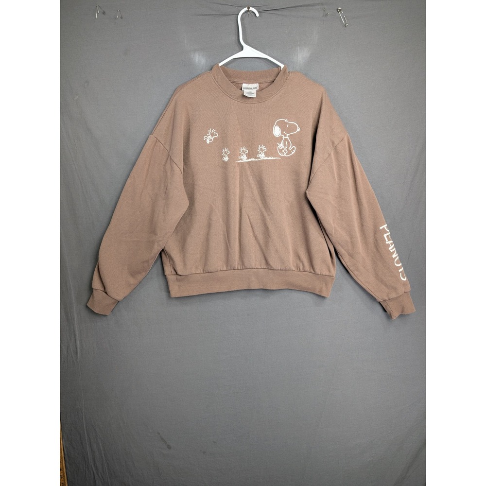 Peanuts Snoopy Woodstock Graphic Sweatshirt Brown Small Pullover 8326